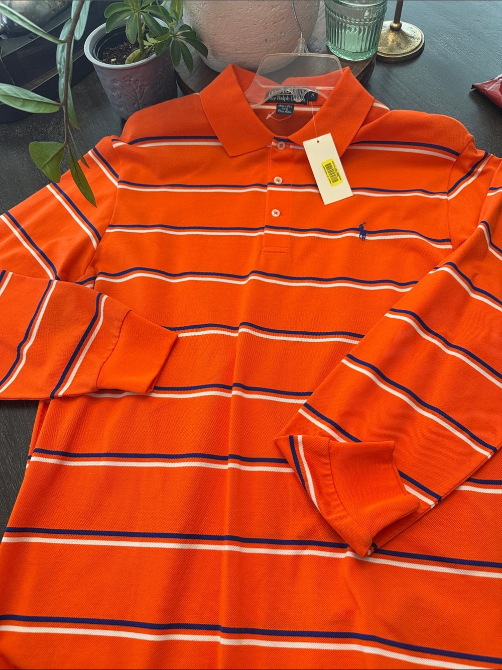 Polo by Ralph Lauren Orange Long-Sleeve Striped Polo